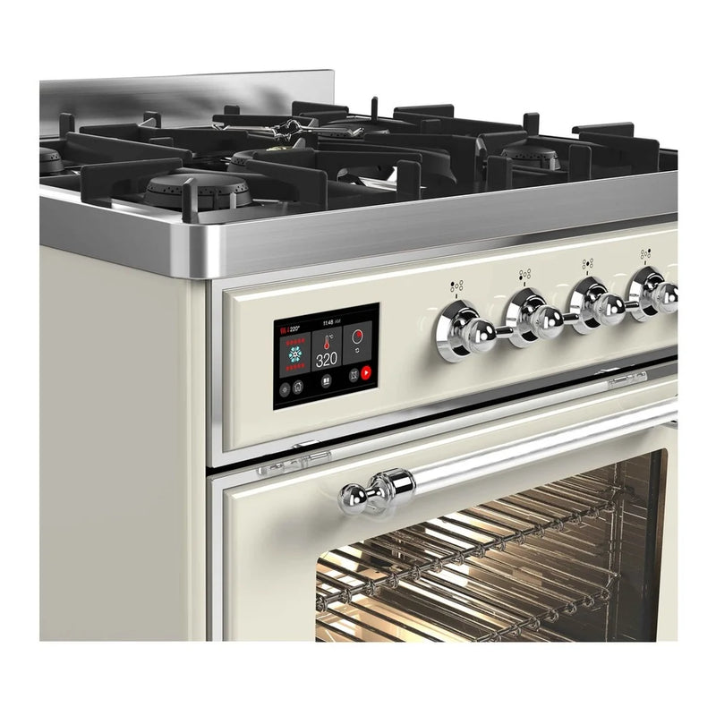 ILVE Majestic II 30" Dual Fuel Freestanding Range in Antique White with Chrome Trim, UM30DNE3AWCLP