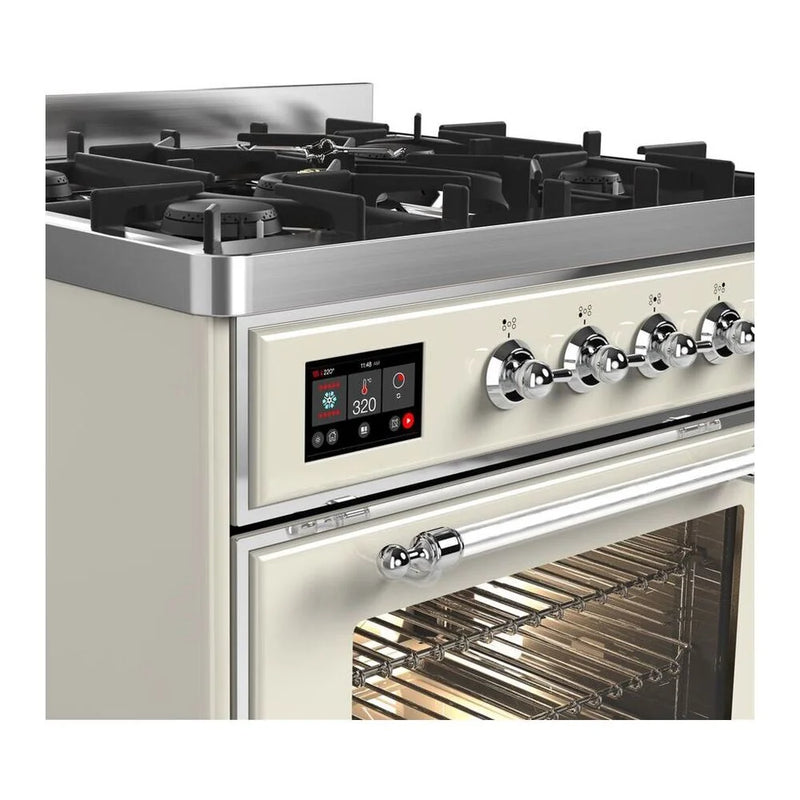 ILVE Majestic II 30" Dual Fuel Freestanding Range in Antique White with Chrome Trim, UM30DNE3AWC