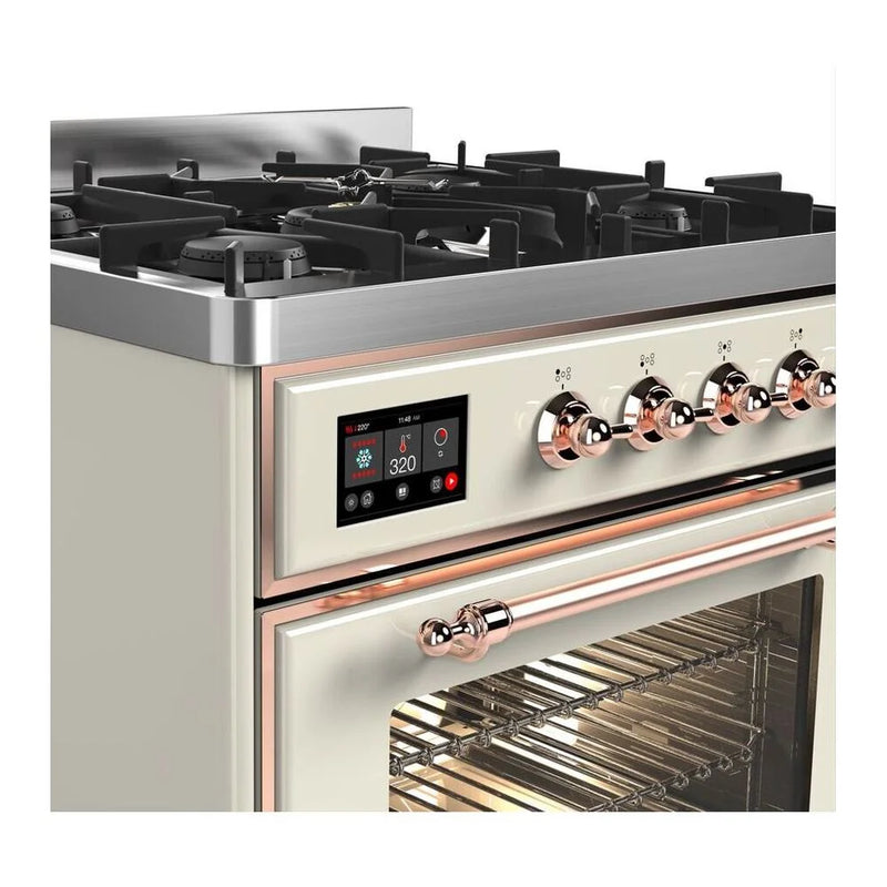 ILVE Majestic II 30" Dual Fuel Freestanding Range in Antique White with Copper Trim, UM30DNE3AWPLP