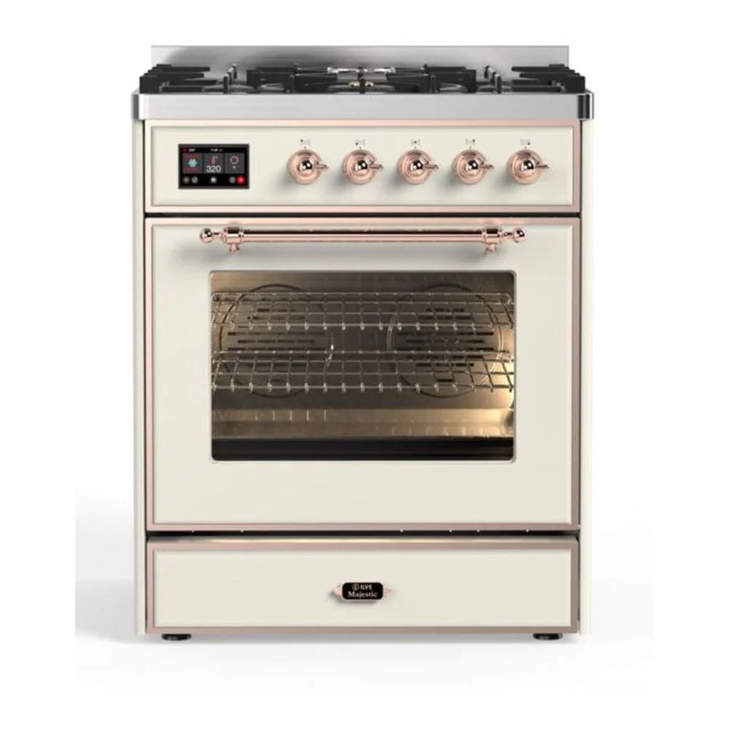 ILVE Majestic II 30" Dual Fuel Freestanding Range in Antique White with Copper Trim, UM30DNE3AWP