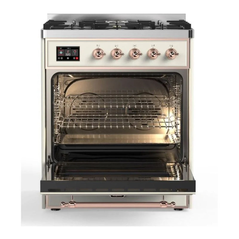 ILVE Majestic II 30" Dual Fuel Freestanding Range in Antique White with Copper Trim, UM30DNE3AWP