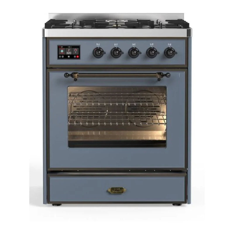 ILVE Majestic II 30" Dual Fuel Freestanding Range in Blue Grey with Burnished Trim, UM30DNE3BGBLP