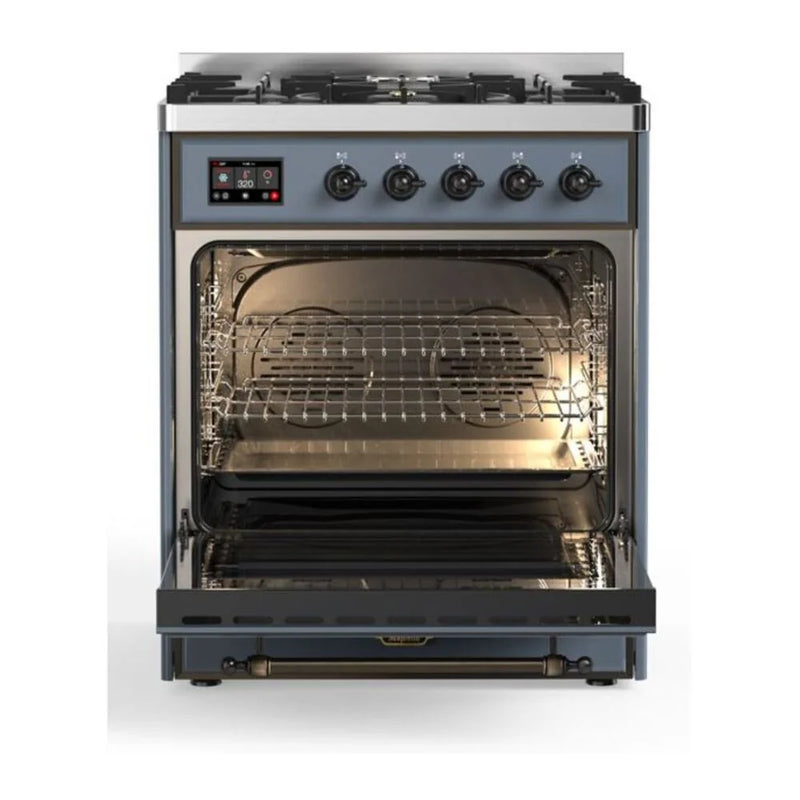 ILVE Majestic II 30" Dual Fuel Freestanding Range in Blue Grey with Burnished Trim, UM30DNE3BGBLP