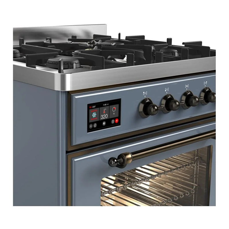 ILVE Majestic II 30" Dual Fuel Freestanding Range in Blue Grey with Burnished Trim, UM30DNE3BGBLP