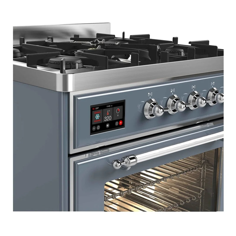 ILVE Majestic II 30" Dual Fuel Freestanding Range in Blue Grey with Chrome Trim, UM30DNE3BGCLP