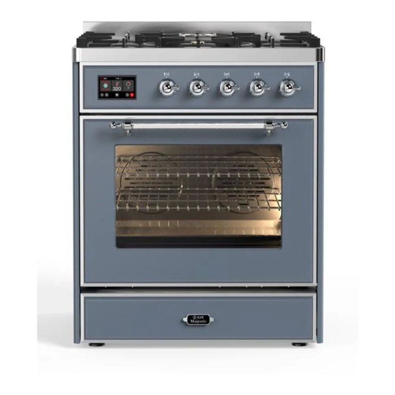 ILVE Majestic II 30" Dual Fuel Freestanding Range in Blue Grey with Chrome Trim, UM30DNE3BGC