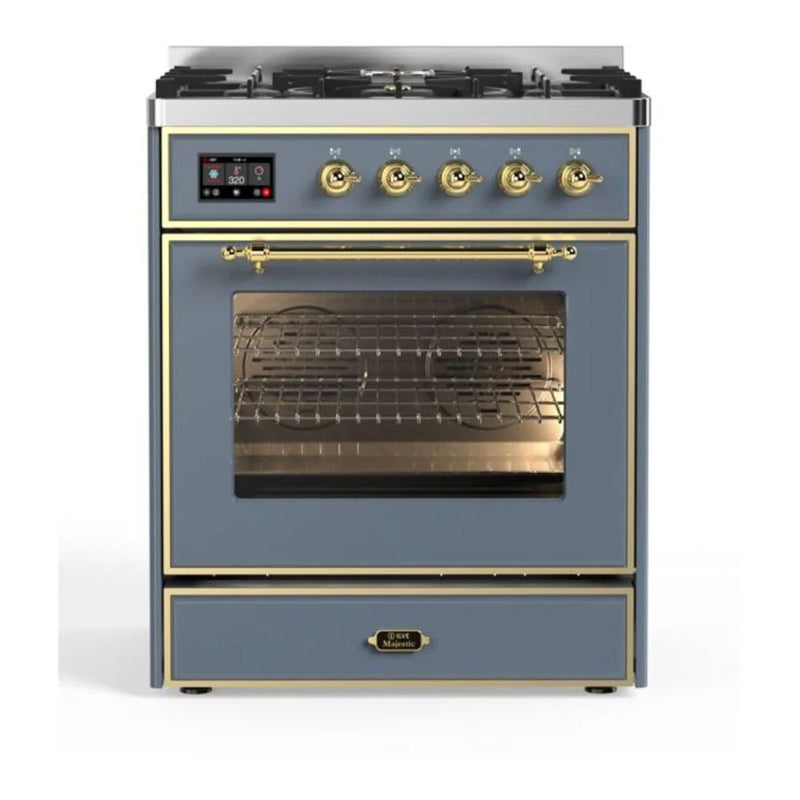 ILVE Majestic II 30" Dual Fuel Freestanding Range in Blue Grey with Brass Trim, UM30DNE3BGG