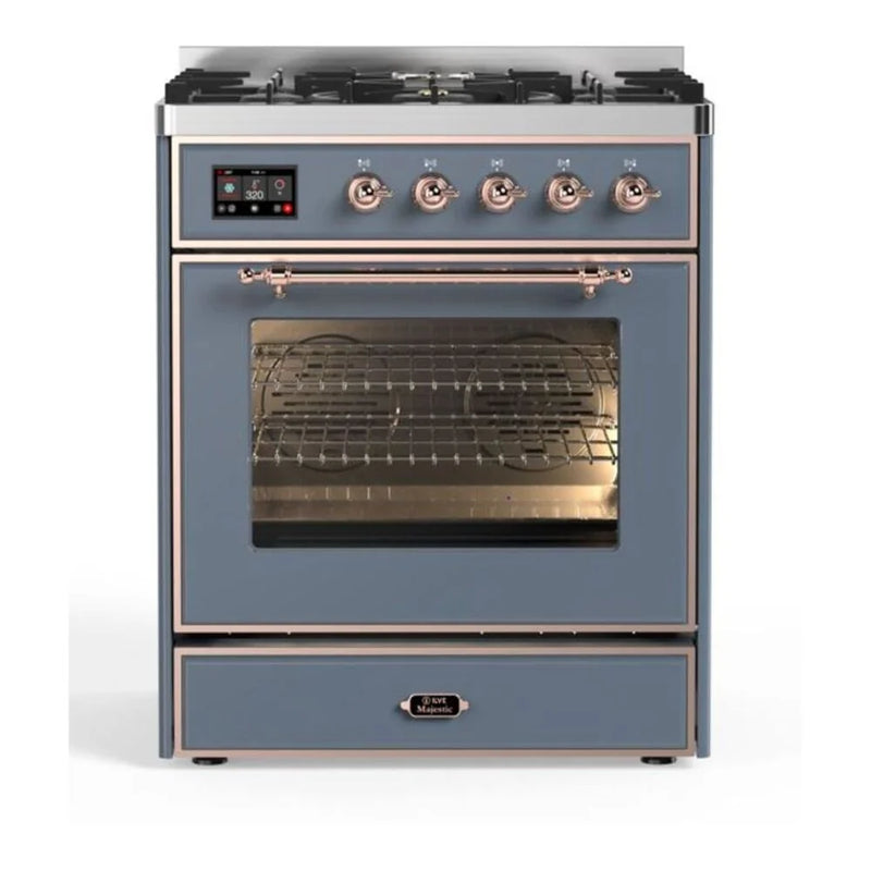 ILVE Majestic II 30" Dual Fuel Freestanding Range in Blue Grey with Copper Trim, UM30DNE3BGPLP