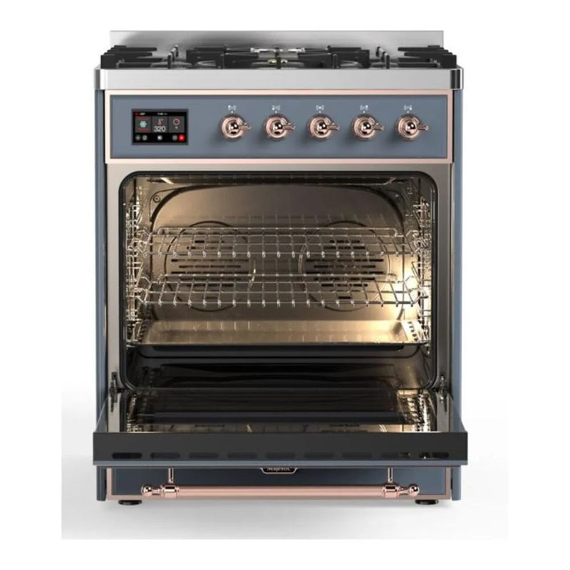 ILVE Majestic II 30" Dual Fuel Freestanding Range in Blue Grey with Copper Trim, UM30DNE3BGPLP