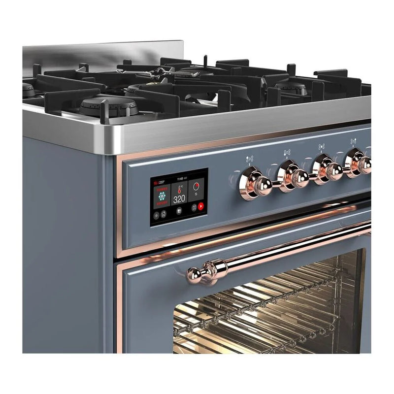 ILVE Majestic II 30" Dual Fuel Freestanding Range in Blue Grey with Copper Trim, UM30DNE3BGPLP