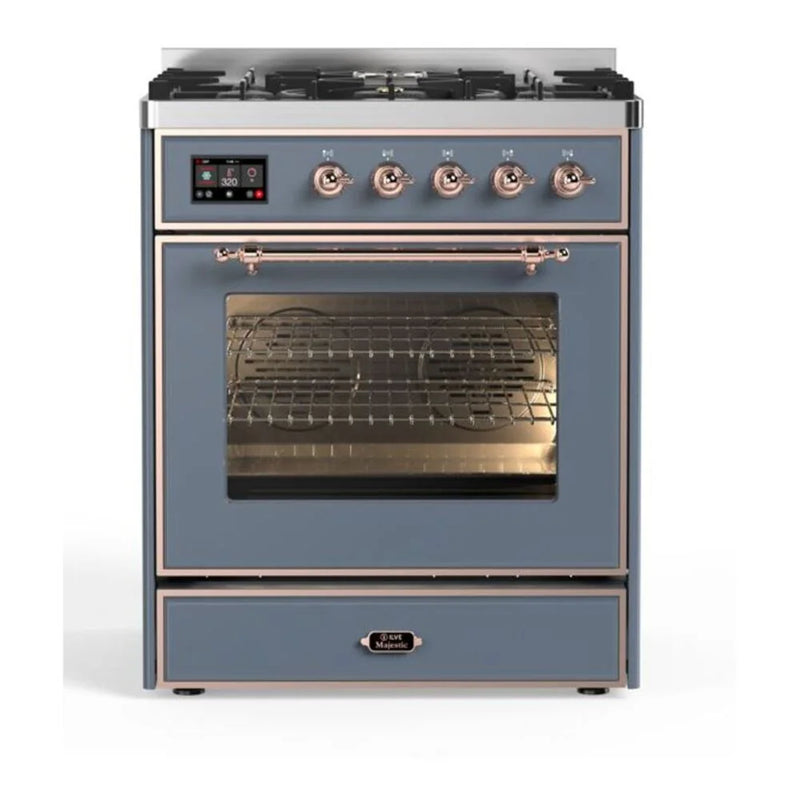 ILVE Majestic II 30" Dual Fuel Freestanding Range in Blue Grey with Copper Trim, UM30DNE3BGP