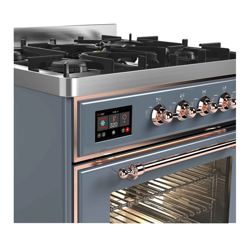ILVE Majestic II 30" Dual Fuel Freestanding Range in Blue Grey with Copper Trim, UM30DNE3BGP