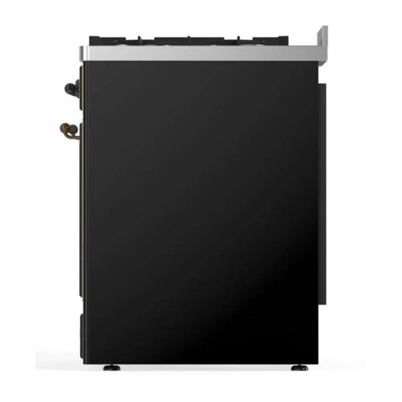 ILVE Majestic II 30" Dual Fuel Freestanding Range in Glossy Black with Burnished Trim, UM30DNE3BKBLP
