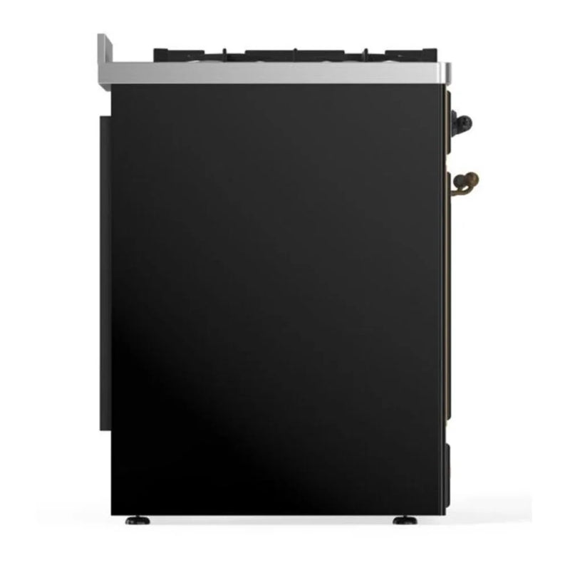 ILVE Majestic II 30" Dual Fuel Freestanding Range in Glossy Black with Burnished Trim, UM30DNE3BKBLP