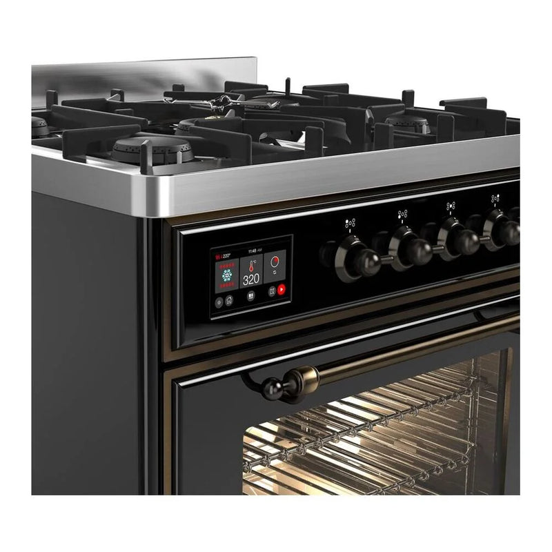 ILVE Majestic II 30" Dual Fuel Freestanding Range in Glossy Black with Burnished Trim, UM30DNE3BKB