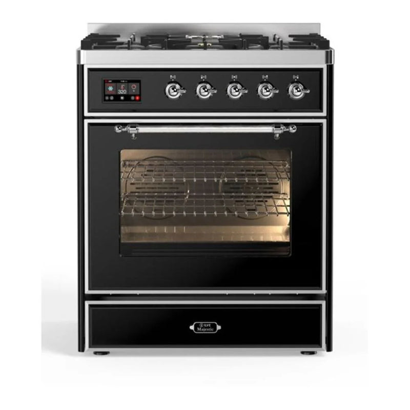 ILVE Majestic II 30" Dual Fuel Freestanding Range in Glossy Black with Chrome Trim, UM30DNE3BKC