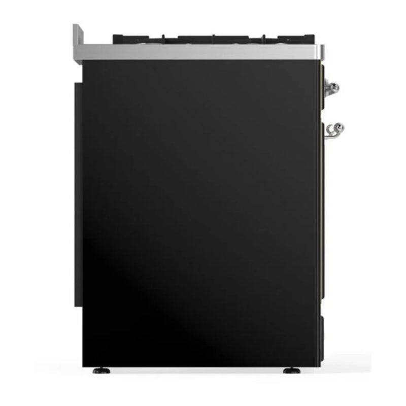 ILVE Majestic II 30" Dual Fuel Freestanding Range in Glossy Black with Chrome Trim, UM30DNE3BKC