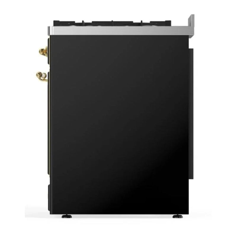 ILVE Majestic II 30" Dual Fuel Freestanding Range in Glossy Black with Brass Trim, UM30DNE3BKG