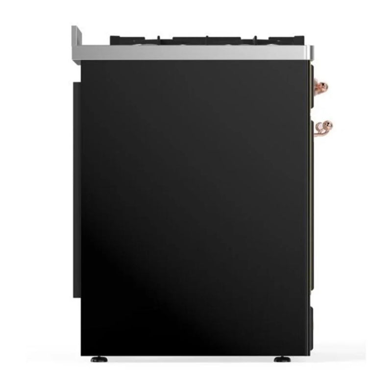 ILVE Majestic II 30" Dual Fuel Freestanding Range in Glossy Black with Copper Trim, UM30DNE3BKPLP