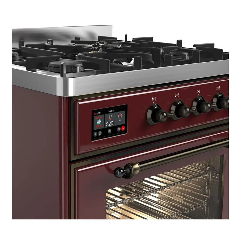 ILVE Majestic II 30" Dual Fuel Freestanding Range in Burgundy with Burnished Trim, UM30DNE3BUBLP