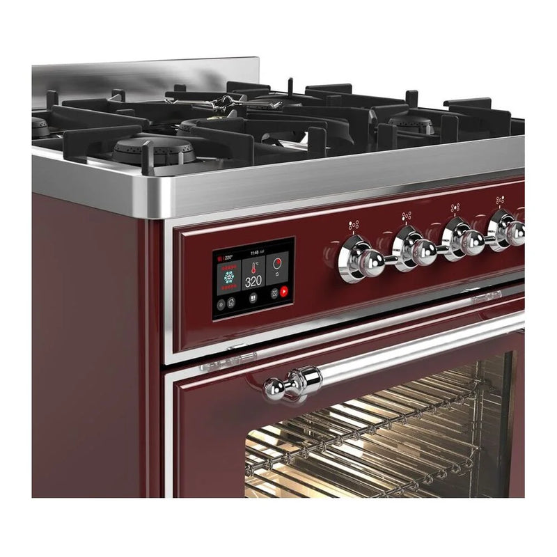 ILVE Majestic II 30" Dual Fuel Freestanding Range in Burgundy with Chrome Trim, UM30DNE3BUC