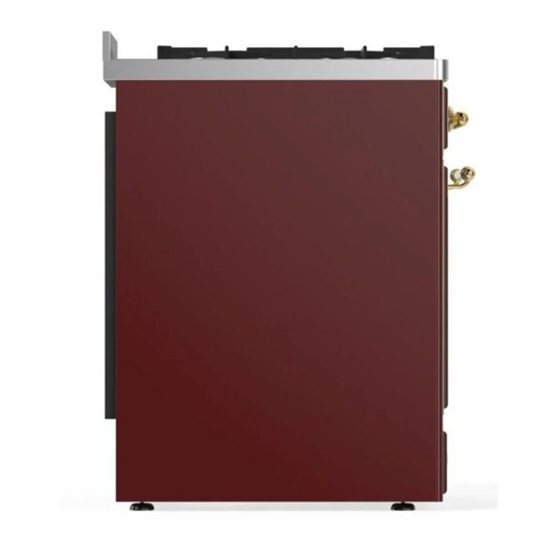 ILVE Majestic II 30" Dual Fuel Freestanding Range in Burgundy with Brass Trim, UM30DNE3BUGLP