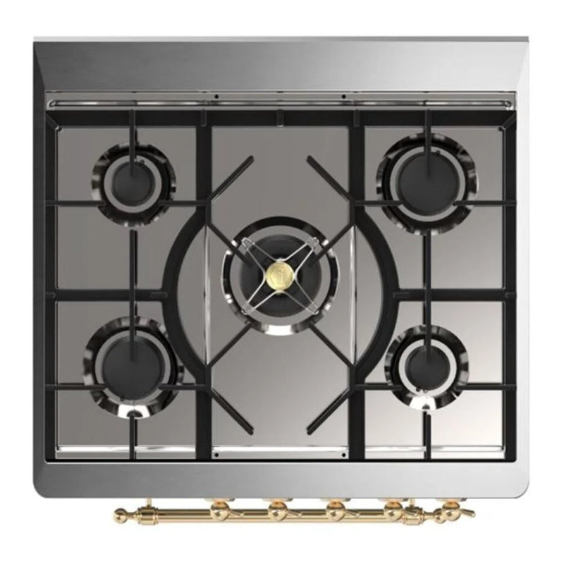 ILVE Majestic II 30" Dual Fuel Freestanding Range in Burgundy with Brass Trim, UM30DNE3BUG