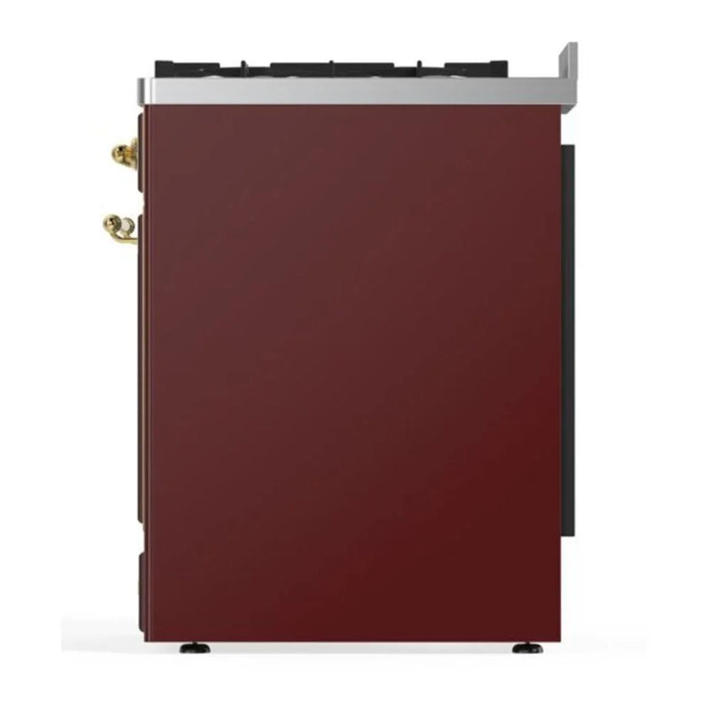 ILVE Majestic II 30" Dual Fuel Freestanding Range in Burgundy with Brass Trim, UM30DNE3BUG