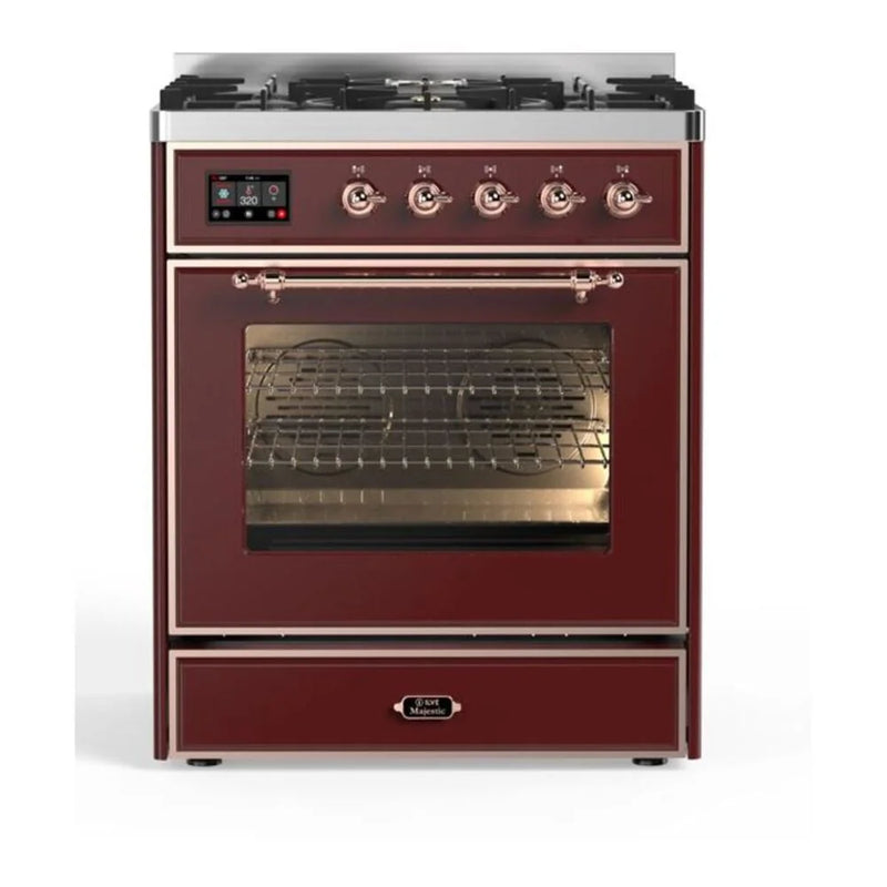 ILVE Majestic II 30" Dual Fuel Freestanding Range in Burgundy with Copper Trim, UM30DNE3BUPLP