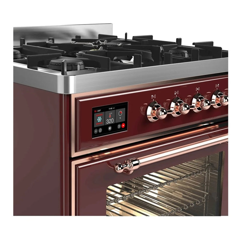 ILVE Majestic II 30" Dual Fuel Freestanding Range in Burgundy with Copper Trim, UM30DNE3BUP