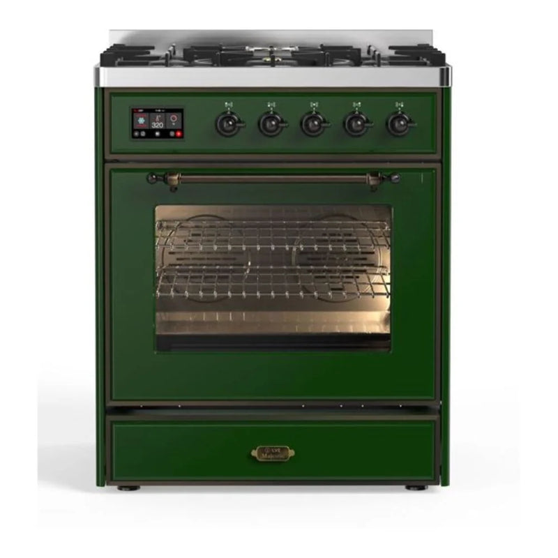ILVE Majestic II 30" Dual Fuel Freestanding Range in Emerald Green with Burnished Trim, UM30DNE3EGBLP
