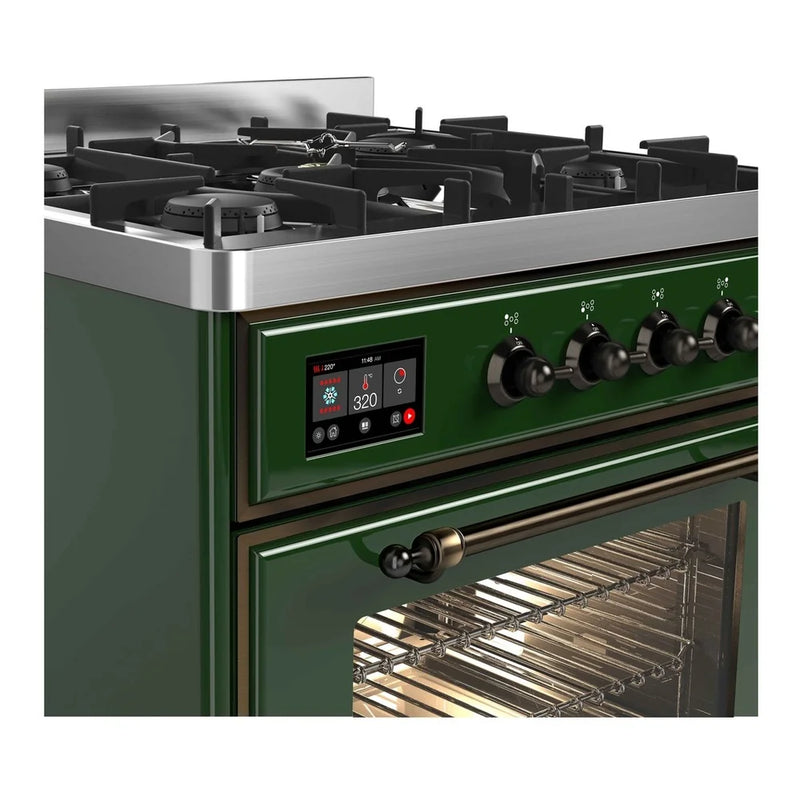 ILVE Majestic II 30" Dual Fuel Freestanding Range in Emerald Green with Burnished Trim, UM30DNE3EGBLP