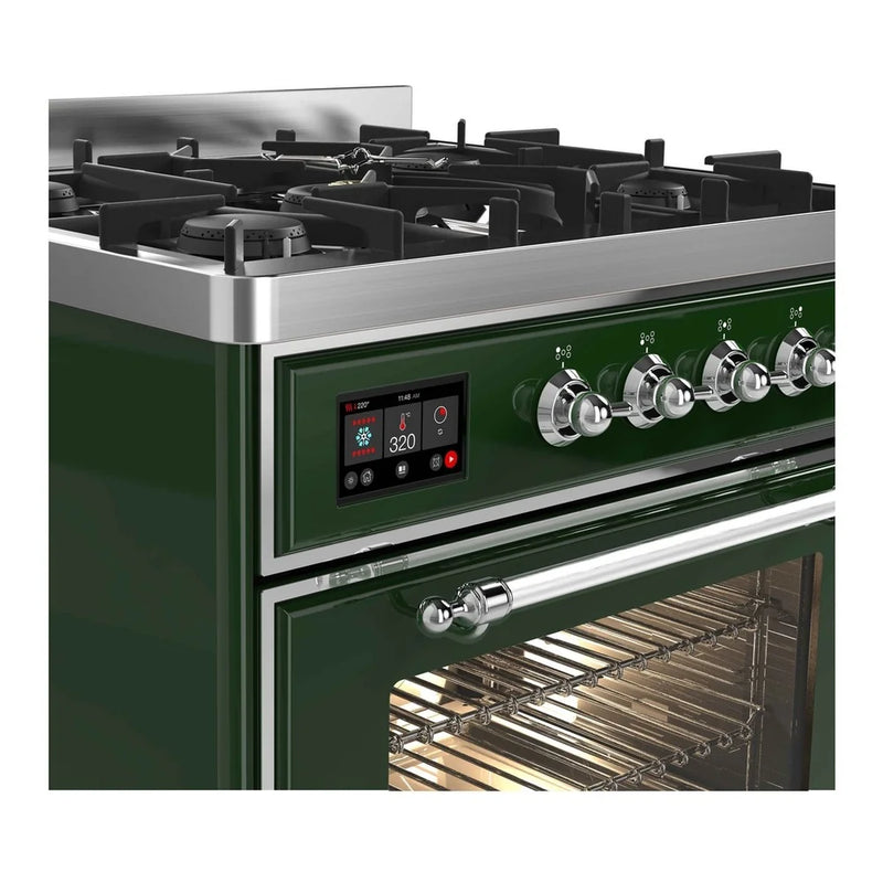 ILVE Majestic II 30" Dual Fuel Freestanding Range in Emerald Green with Chrome Trim, UM30DNE3EGCLP