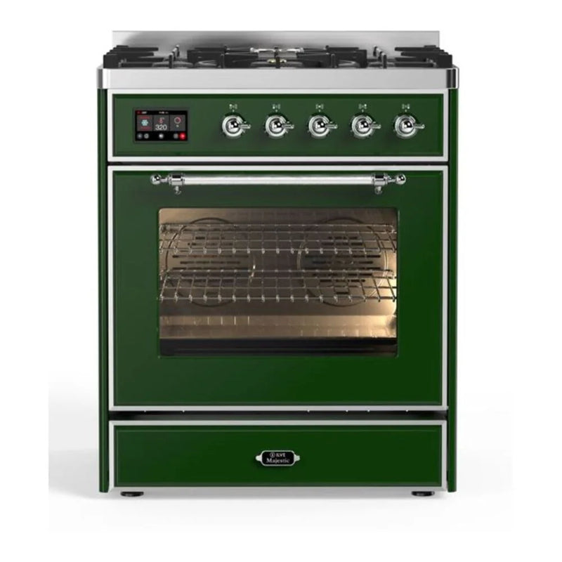 ILVE Majestic II 30" Dual Fuel Freestanding Range in Emerald Green with Chrome Trim, UM30DNE3EGC