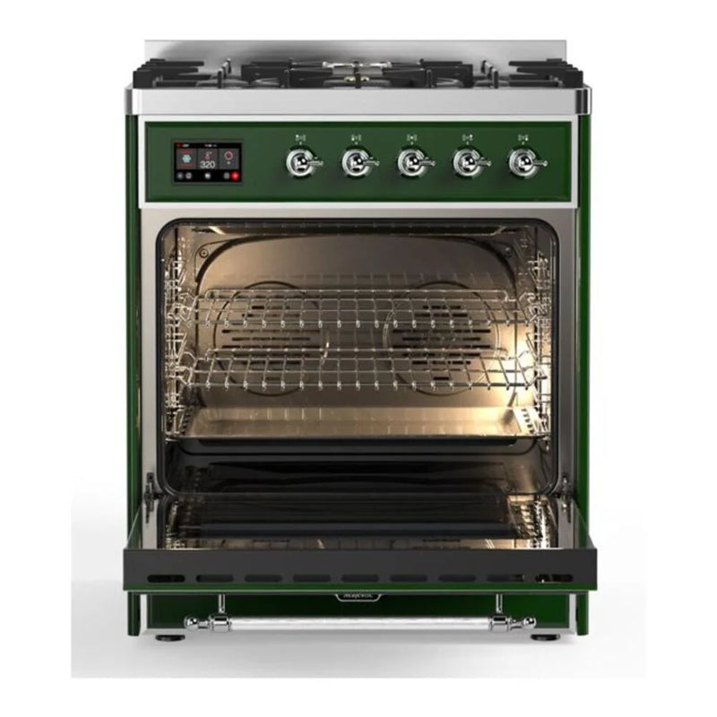 ILVE Majestic II 30" Dual Fuel Freestanding Range in Emerald Green with Chrome Trim, UM30DNE3EGC