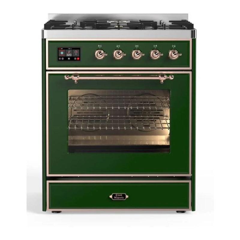 ILVE Majestic II 30" Dual Fuel Freestanding Range in Emerald Green with Copper Trim, UM30DNE3EGP