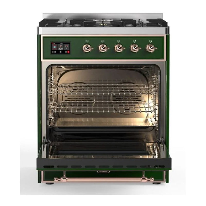 ILVE Majestic II 30" Dual Fuel Freestanding Range in Emerald Green with Copper Trim, UM30DNE3EGP