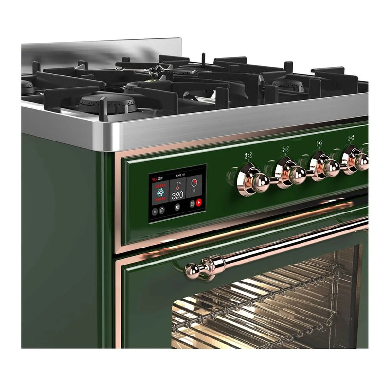 ILVE Majestic II 30" Dual Fuel Freestanding Range in Emerald Green with Copper Trim, UM30DNE3EGP