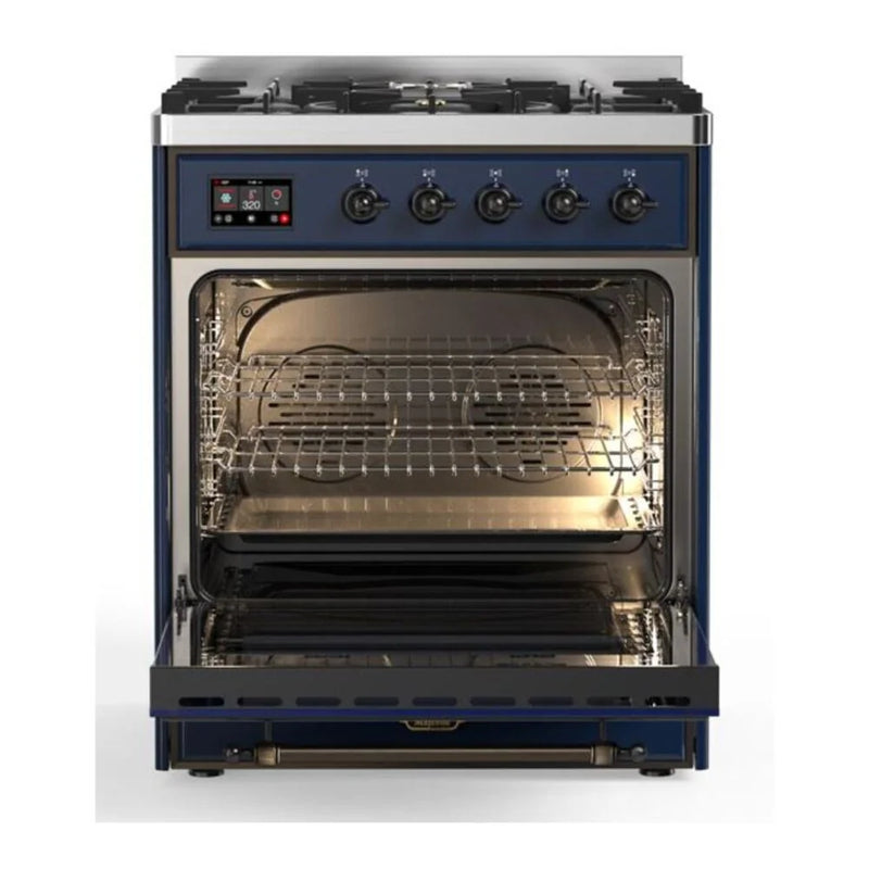 ILVE Majestic II 30" Dual Fuel Freestanding Range in Midnight Blue with Burnished Trim, UM30DNE3MBBLP
