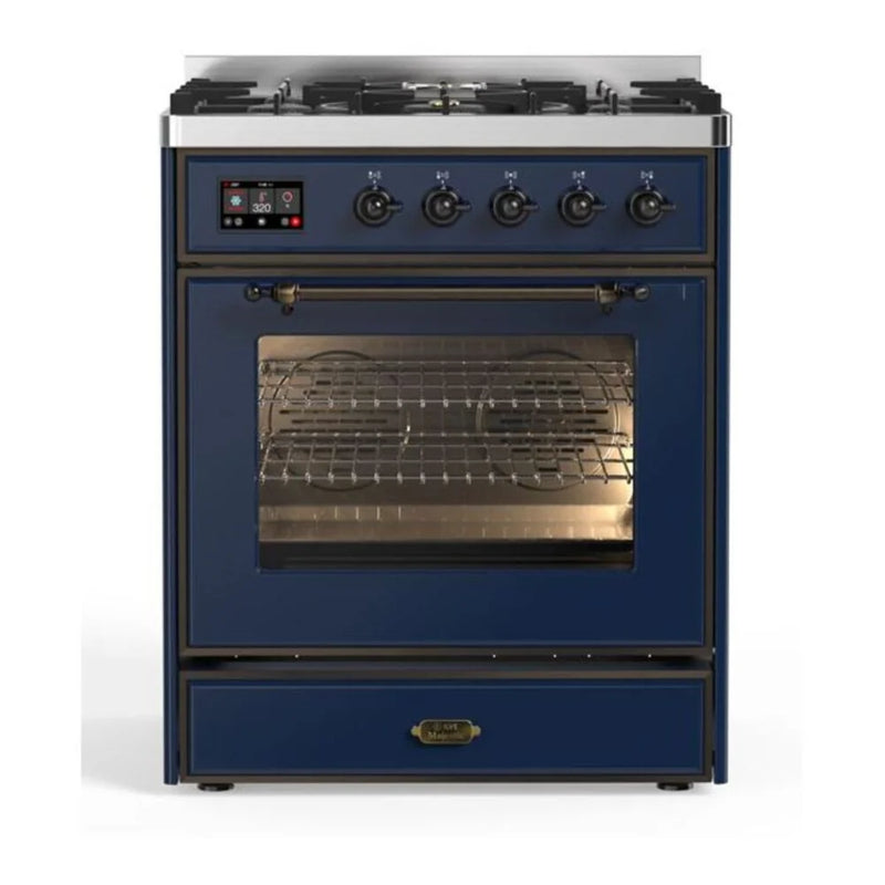 ILVE Majestic II 30" Dual Fuel Freestanding Range in Midnight Blue with Burnished Trim, UM30DNE3MBB