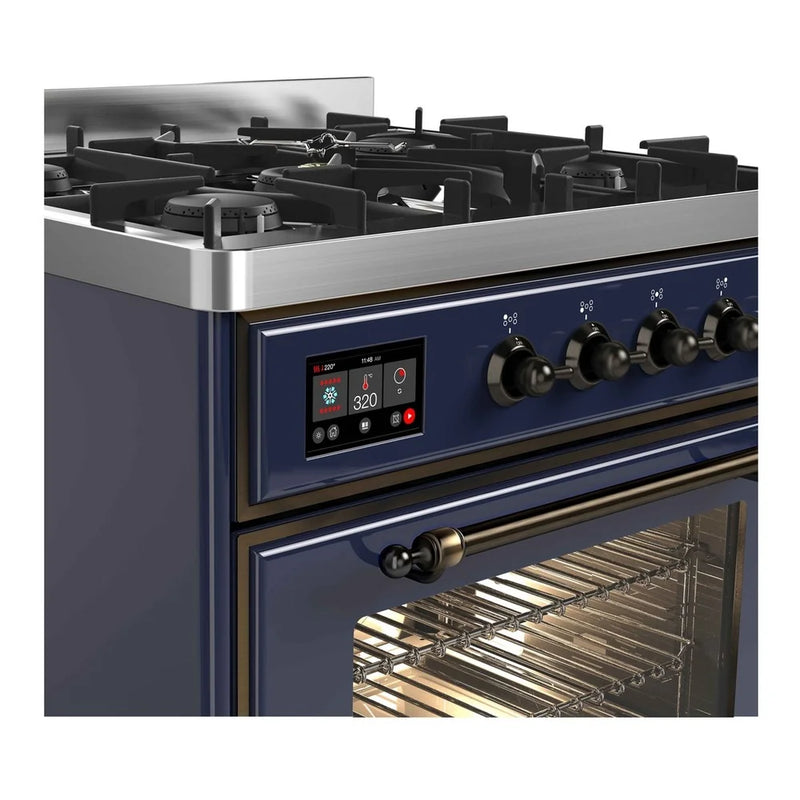 ILVE Majestic II 30" Dual Fuel Freestanding Range in Midnight Blue with Burnished Trim, UM30DNE3MBB
