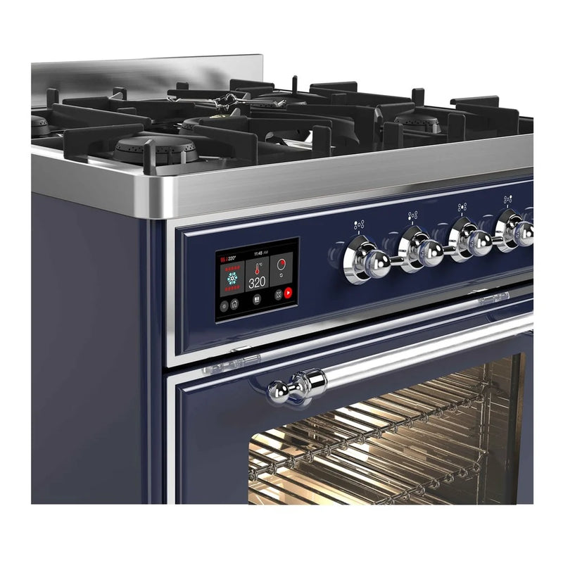 ILVE Majestic II 30" Dual Fuel Freestanding Range in Midnight Blue with Chrome Trim, UM30DNE3MBCLP