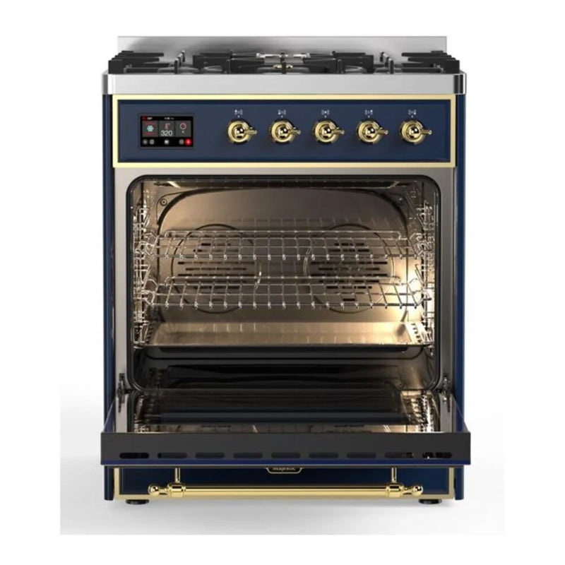 ILVE Majestic II 30" Dual Fuel Freestanding Range in Midnight Blue with Brass Trim, UM30DNE3MBGLP