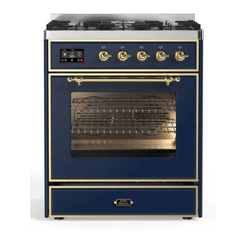 ILVE Majestic II 30" Dual Fuel Freestanding Range in Midnight Blue with Brass Trim, UM30DNE3MBG
