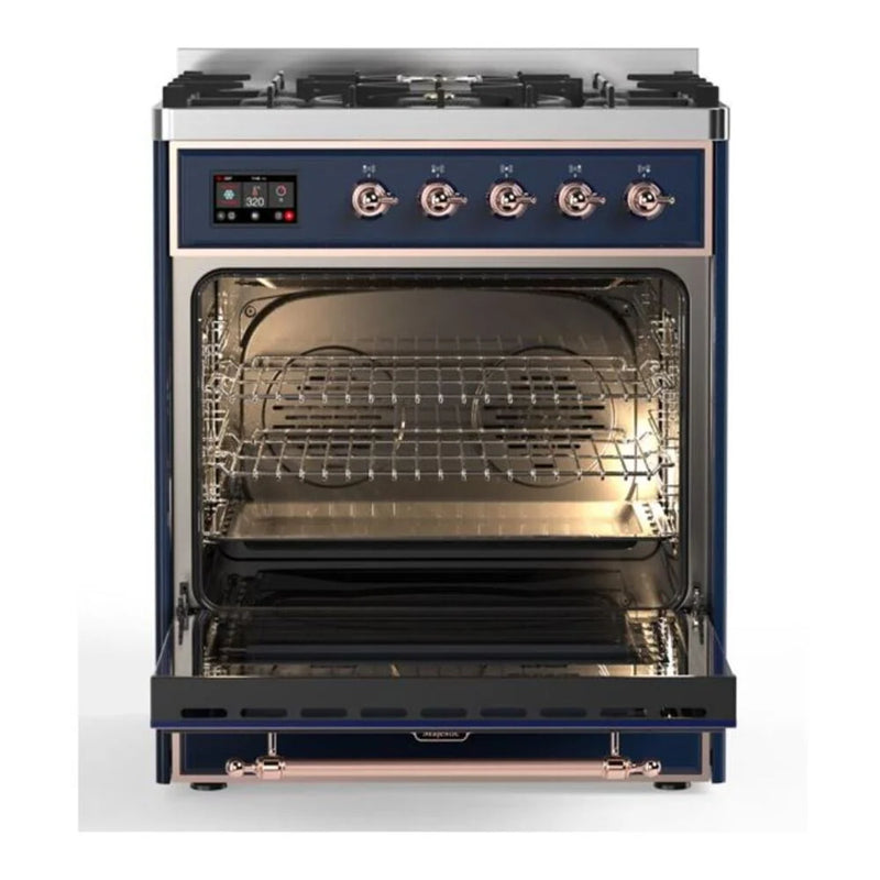 ILVE Majestic II 30" Dual Fuel Freestanding Range in Midnight Blue with Copper Trim, UM30DNE3MBPLP