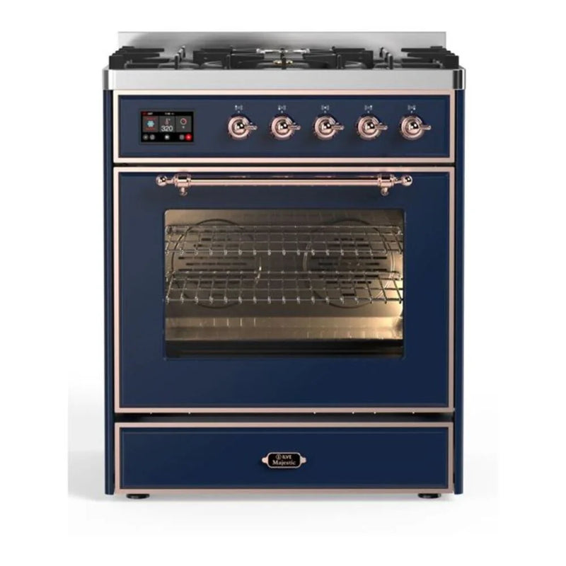 ILVE Majestic II 30" Dual Fuel Freestanding Range in Midnight Blue with Copper Trim, UM30DNE3MBP