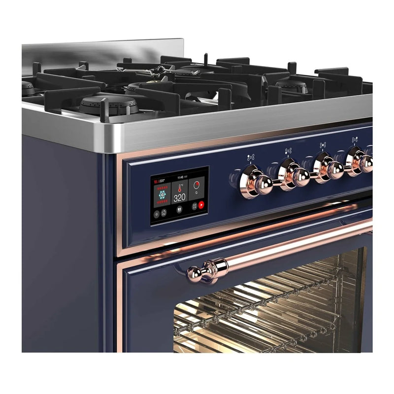ILVE Majestic II 30" Dual Fuel Freestanding Range in Midnight Blue with Copper Trim, UM30DNE3MBP