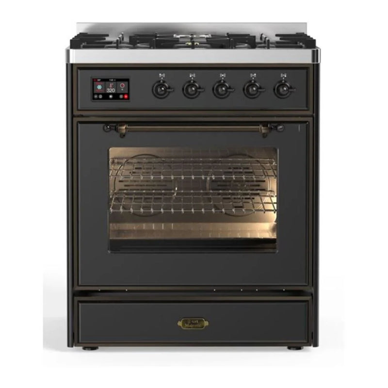 ILVE Majestic II 30" Dual Fuel Freestanding Range in Graphite Matte with Burnished Trim, UM30DNE3MGBLP