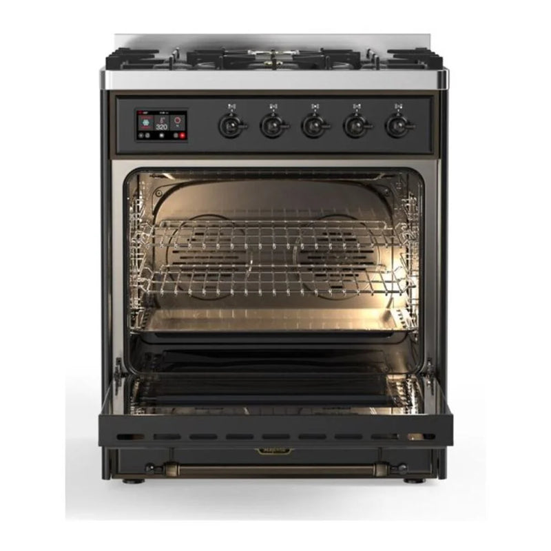 ILVE Majestic II 30" Dual Fuel Freestanding Range in Graphite Matte with Burnished Trim, UM30DNE3MGBLP