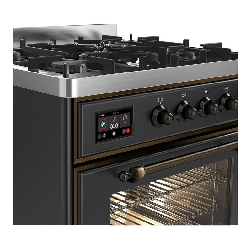 ILVE Majestic II 30" Dual Fuel Freestanding Range in Graphite Matte with Burnished Trim, UM30DNE3MGBLP